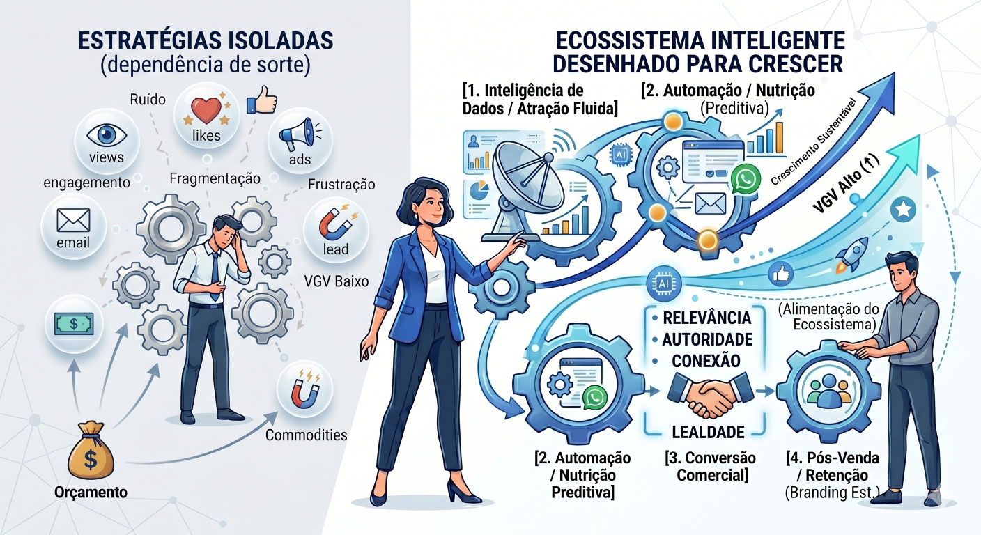 Além do tráfego pago: Como construir um ecossistema digital para garantir previsibilidade e LTV alto